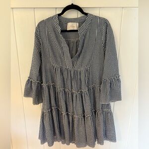 Kasia Gingham Check Dress Womens Size Small Blue Tiered Ruffle Cottage